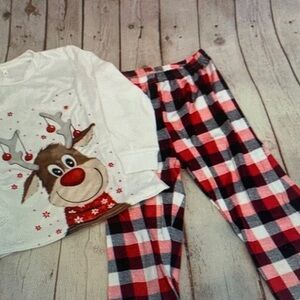 Kids Reindeer Pajama Set - Red and White
